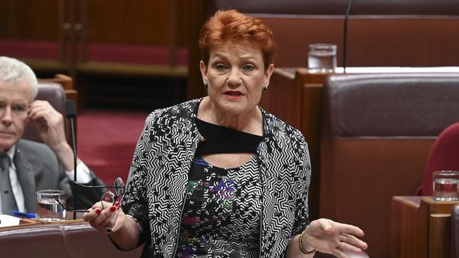 CANBERRA, AUSTRALIA, NewsWire Photos. NOVEMBER 8, 2023: Senator Pauline Hanson during Question Time in the Senate at Parliament House in Canberra. Picture: NCA NewsWire / Martin Ollman