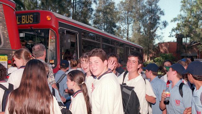 End of an era: A look back at McCarthy Catholic College in March 31, 2000: Students from McCarthy Senior College at Emu Plains queue for buses after school. Picture: Jeff Herbert