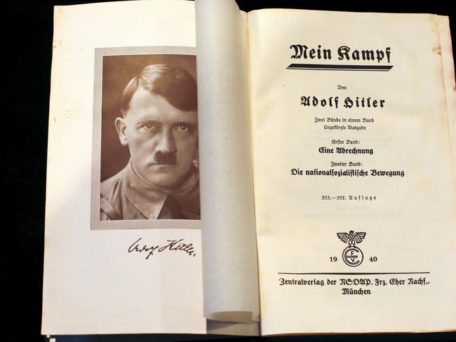 Nazism ... A copy of Adolf Hitler's book "Mein Kampf" (My Struggle) from 1940 is pictured in Berlin, Germany. Picture: Reuters.