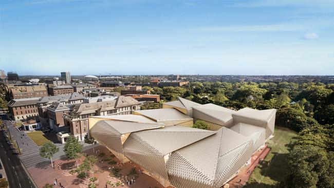 Aerial view of the artist’s impression of the reference design for the Aboriginal Art and Cultures Centre for Lot Fourteen, North Tce, Adelaide.