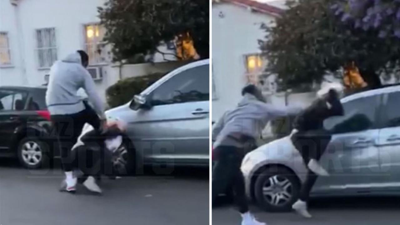 JR Smith kicks and punches an alleged vandal. Picture: TMZ