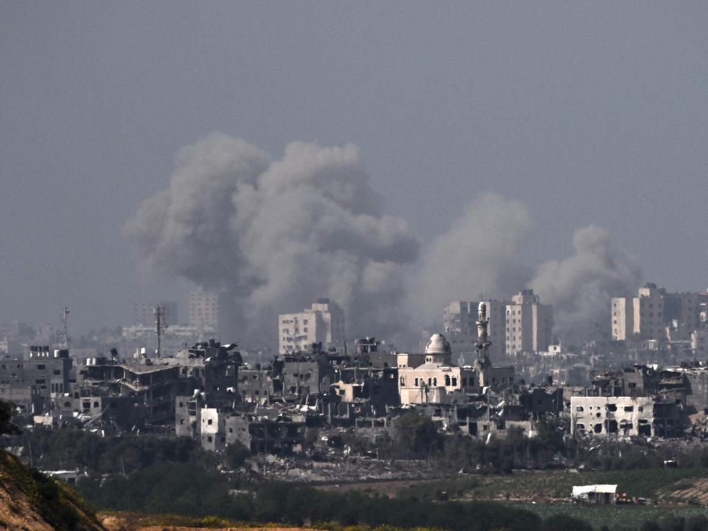 A picture taken from Israel's southern city of Sderot shows smoke billowing during an Israeli air strike on the northern Gaza Strip. Picture: AFP