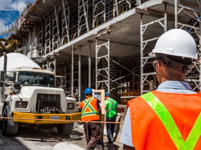 Construction, tradesman, tradie, building, site, worker, high-vis, hi-vis, crane, generic shots.