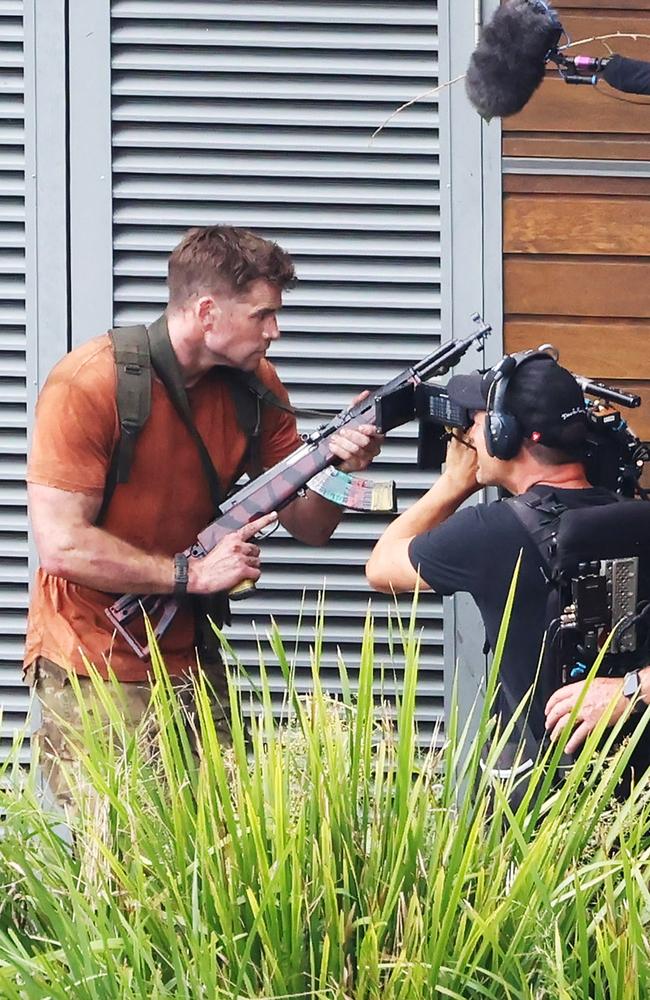 Liam Hemsworth shooting Land of Bad in the Gold Coast hinterland. Picture: Matrix Media Group