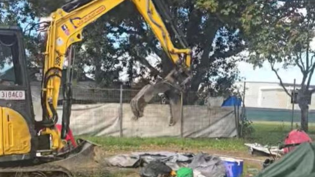 An excavator moves in at Eddie Hyland Park.