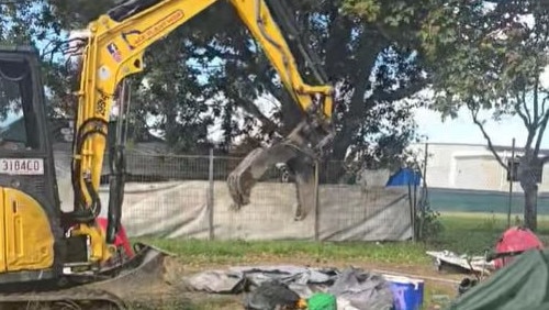 An excavator moves in at Eddie Hyland Park.