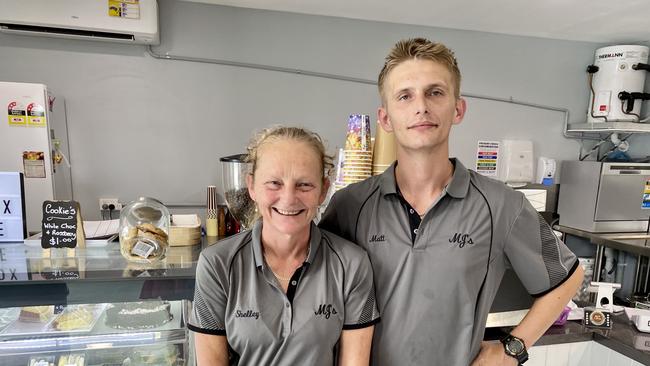 Shelley Julius and her son Matthew Cunning at their new business, MJ's Cafe and Takeaway in Beerwah.