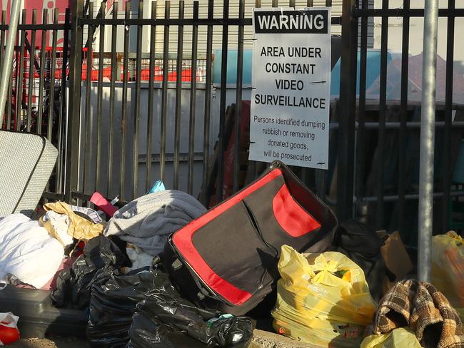 Salvos volunteers returned after the Easter break to dumped rubbish outside its North Geelong premises. This is despite cameras and warnings against dumping. Picture: Alison Wynd