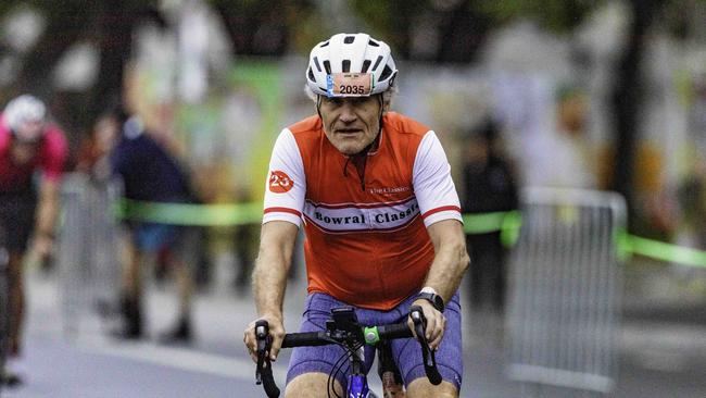 Eric Emmett starts the cycling leg for his team at the Ironman 70.3 Tasmania in Hobart on Sunday 4th February. Picture: Linda Higginson