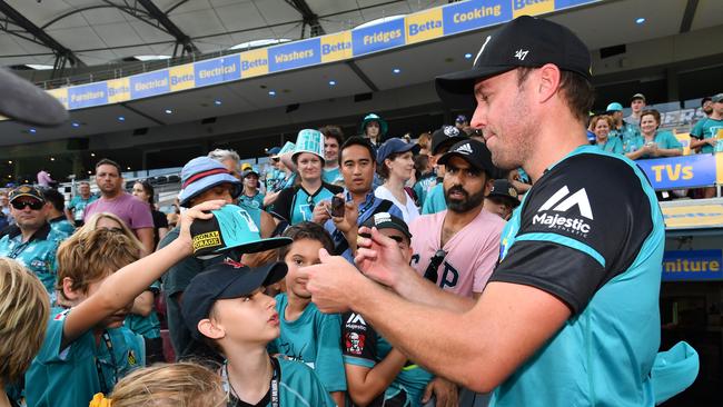 AB de Villiers signs autographs for fans at the Gabba. Picture: AAP Image/Darren England