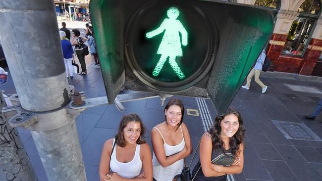 Female traffic lights were introduced in Melbourne’s CBD last year. Picture: Jason Edwards