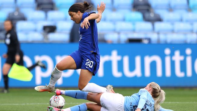 Sam Kerr was on the scoresheet again for Chelsea against Manchester City in the English Women’s Super League. Picture: Naomi Baker/Getty Images