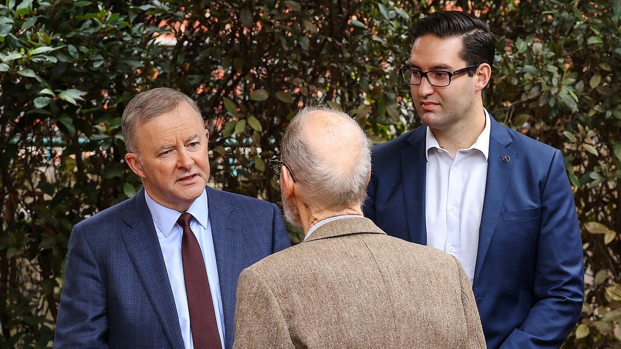 Josh Burns with the Labor Party leader Anthony Albanese in St Kilda East. Picture: NCA NewsWire / Ian Currie