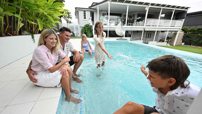 Ben and Lauren Mowen with their children Ellie, Jackson and Maddison. Picture: Lyndon Mechielsen