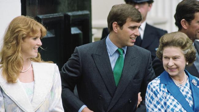 The Queen with Sarah Ferguson (left) and Prince Andrew, who divorced in 1996 but remained friends. Picture: Tim Graham Photo Library via Getty
