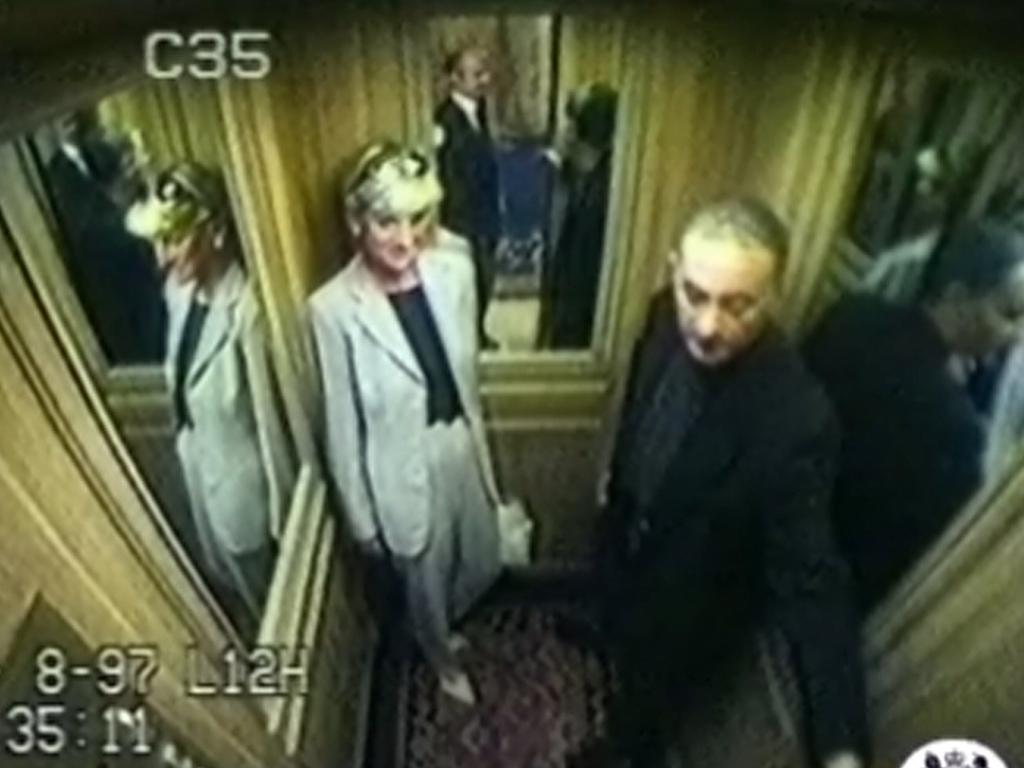 Video surveillance footage of Diana, Princess of Wales with partner Dodi Al Fayed in lift of Ritz Hotel on August 30 1997.