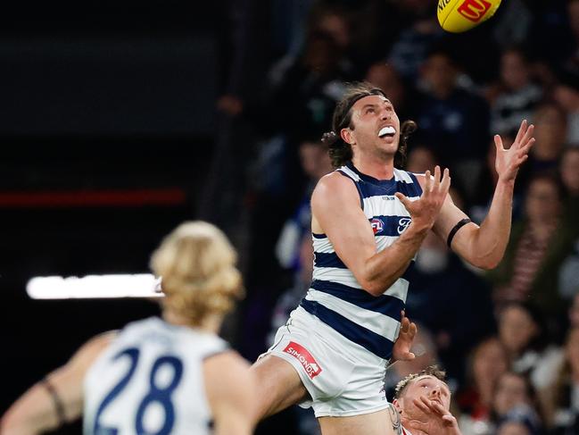 Jack Henry flies for a grab against the Saints. Picture: Dylan Burns/AFL Photos via Getty Images