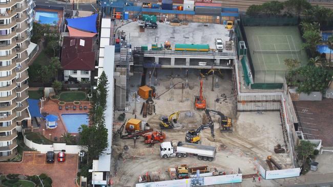 An aerial view of Harry Triguboff's Meriton Ocean project at Surfers Paradise. Photo: Nigel Tod