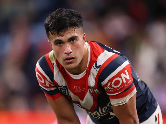 SYDNEY, AUSTRALIA - SEPTEMBER 11: Joseph Suaalii looks dejected after a loss during the NRL Elimination Final match between the Sydney Roosters and the South Sydney Rabbitohs at Allianz Stadium on September 11, 2022 in Sydney, Australia. (Photo by Mark Kolbe/Getty Images)