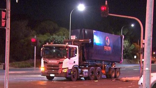 A  woman as hit by the truck on Park Tce, Salisbury on Tuesday night. Picture: 7NEWS