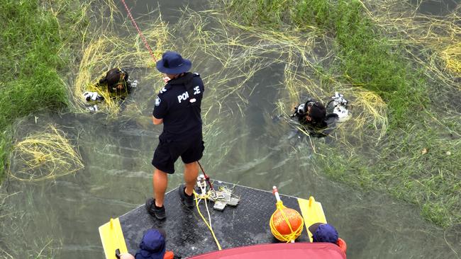 SES drone image of the search for an Atherton man revealing thick weed growth at Lake Tinaroo on Sunday. Picture: SES