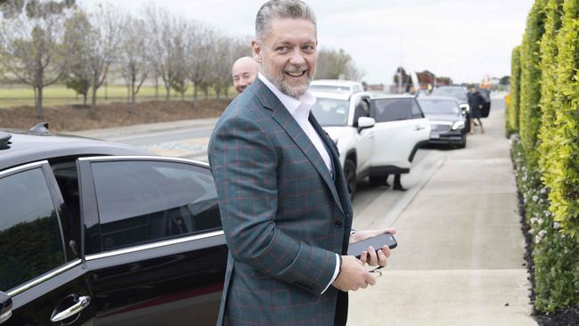 Ciaran Carruthers arriving at Lindsay Fox’s birthday bash last week.