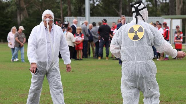 Nuclear protesters interrupt Peter Dutton’s visit to the Francis Ryan Sporting Fields this week. Picture: Adam Head / NewsWire