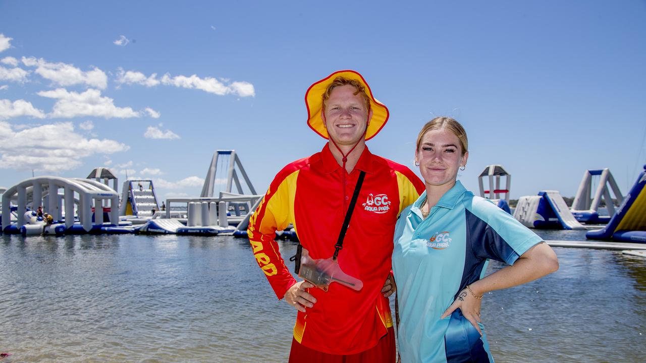 Sybren Terpstra and Liv Moon, at GC Aqua Park, Southport. Picture: Jerad Williams