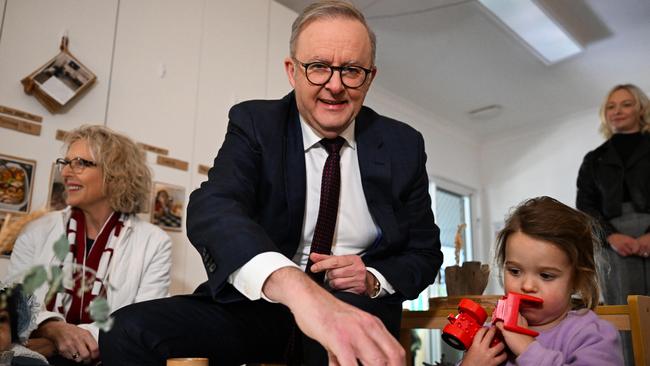 Anthony Albanese visits a childcare centre in Brisbane in July. Picture: Dan Peled/NewsWire