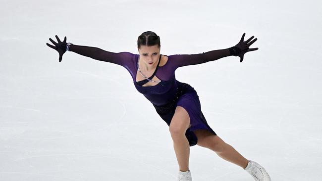 Russia's figure skater Kamila Valieva competes in the women's short program during the Russian Grand Prix. Photo by Natalia KOLESNIKOVA / AFP.