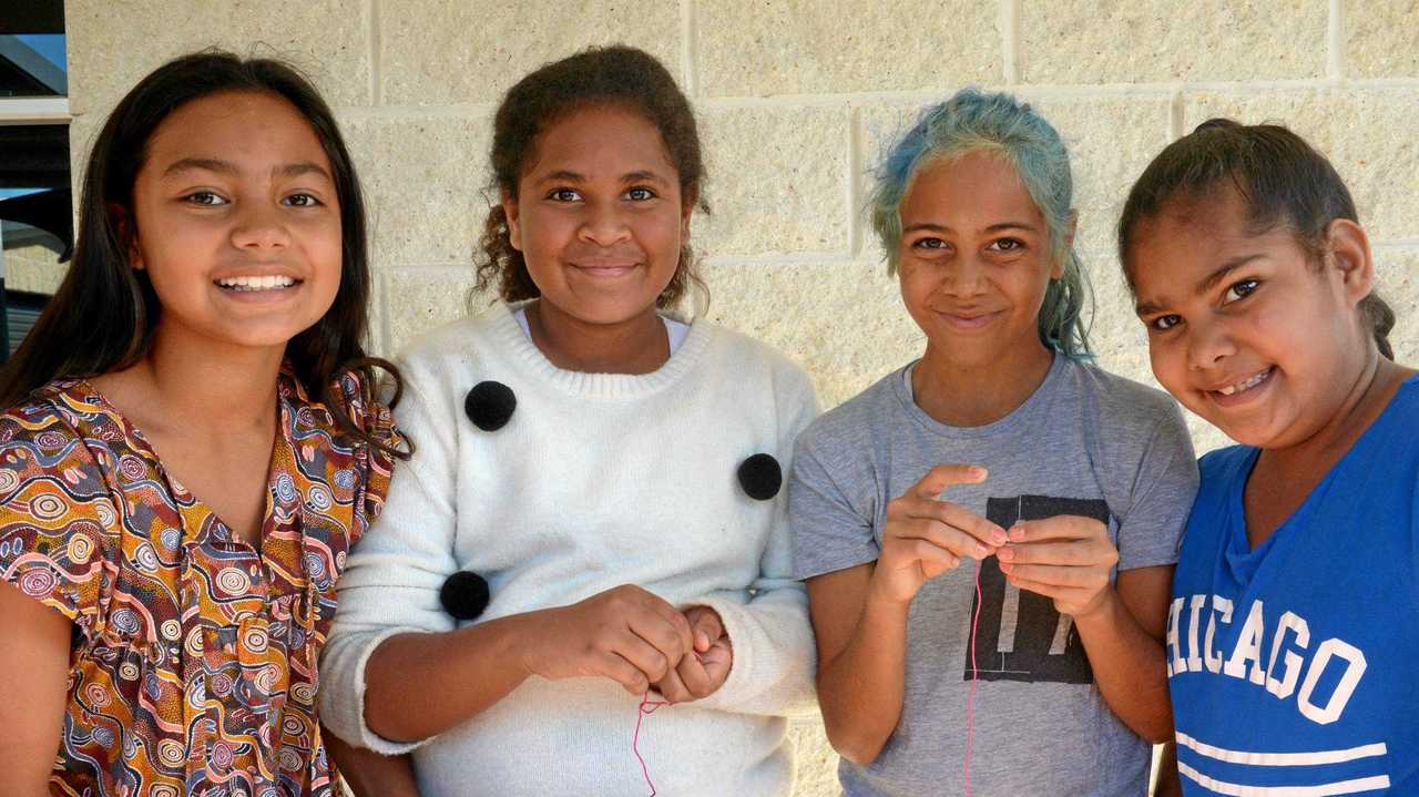 Holly Fisher, Tamsyn Tatow, Nakeisha Aroh and Mackenzie Tatow at the NAIDOC Week Baby Show. Picture: Jann Houley
