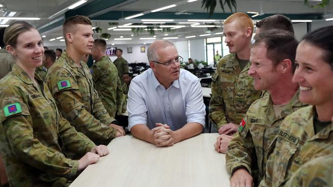 Scott Morrison in Darwin during a visit to Robertson Barracks. Picture: Gary Ramage