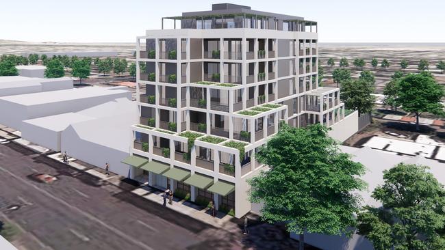 Artist impression of the rear of a proposed seven-storey apartment building for Unley Rd. Picture: Enzo Caroscio Architecture