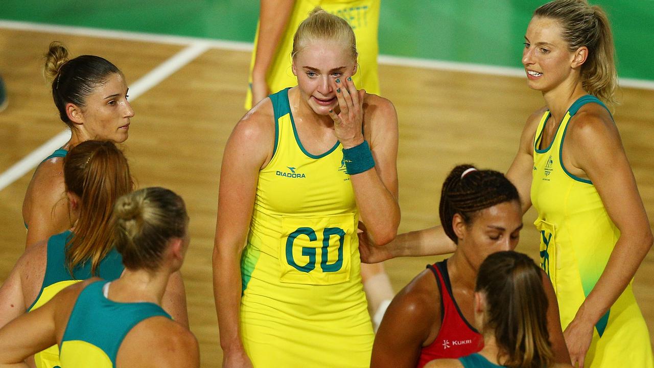 The Diamonds were shattered after losing the gold medal match at the Gold Coast 2018 Commonwealth Games. Picture: Michael Dodge/Getty Images