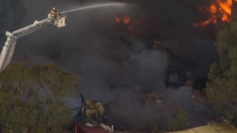 A fire has ripped through a warehouse at Ipswich. Picture: 9 News