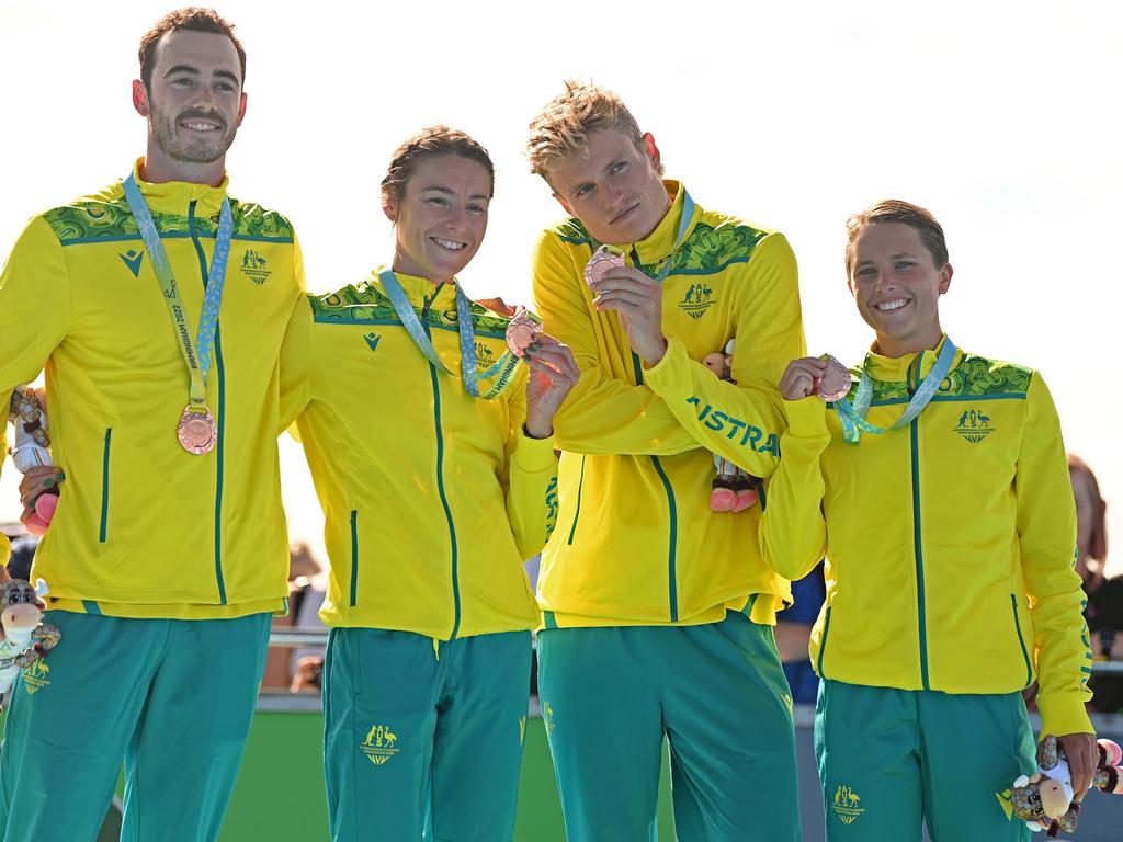 Australia claimed bronze in triathlon’s mixed team relay in 2022. Picture: Getty Images