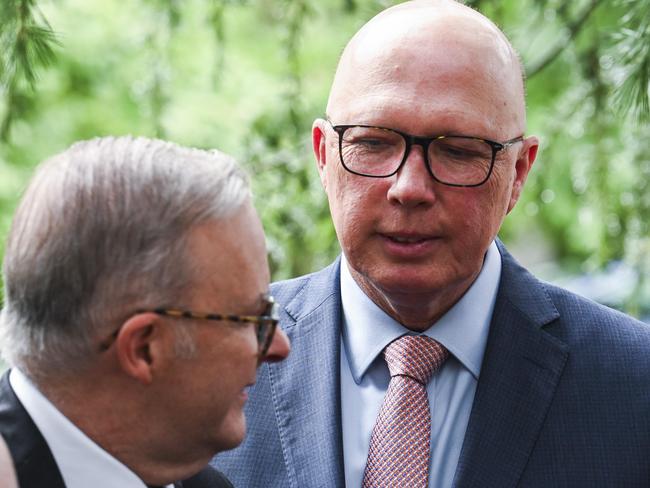 CANBERRA, AUSTRALIA, NewsWire Photos. FEBRUARY 6, 2024: Leader of the Opposition Peter Dutton and  Prime Minister Anthony Albanese attend a Ecumenical service to commemorate the commencement of Parliament for 2024 at St Andrews Presbyterian church in Canberra. Picture: NCA NewsWire / Martin Ollman