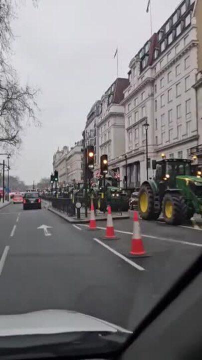 Tractors Line Street During Tax Protest in London