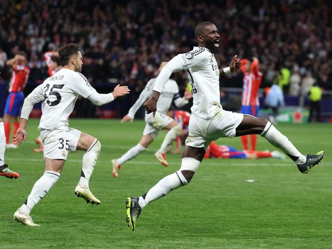 Antonio Ruediger (right) celebrates with his Real Madrid teammates. Picture: AFP