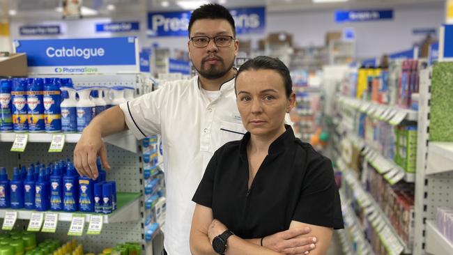 PharmaSave business development manager Kristy Rudd with Elizabeth pharmacist Danny. Picture: Brinley Duggan