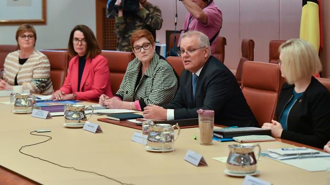 Scott Morrison addresses his cabinet taskforce on women’s safety and economic security at Parliament House in Canberra on Tuesday. Picture: AAP