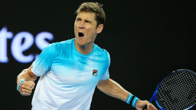 Australia's Matthew Ebden stunned big-serving American and 16th seed John Isner on day one of the Australian Open. Picture: Mark Stewart