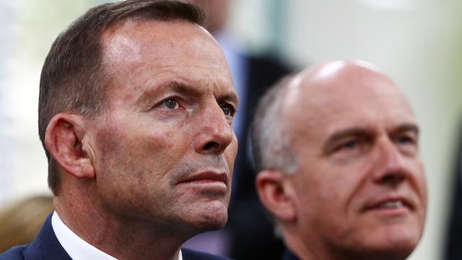 Tony Abbott and Eric Abetz are throwing down a challenge on energy. Picture: Aaron Francis