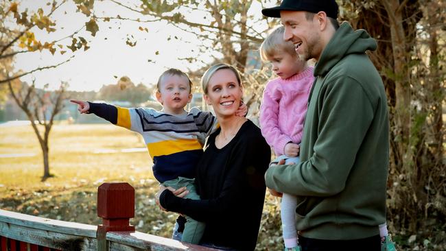 Australian NBA star Joe Ingles with his wife Renae and their three-year-old twins Jacob and Milla in Utah. Picture: Supplied