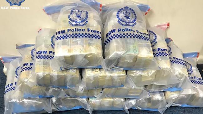 The $2.75m in cash found in shopping bags in the cab of a prime mover in Yass in April 2020. Picture: NSW Police.