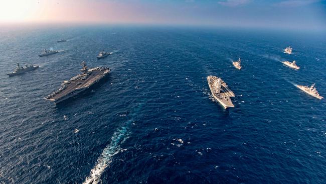 India, Australia, Japan and the United States during the Malabar naval exercise in the Arabian Sea. Picture: Indian Navy/AFP