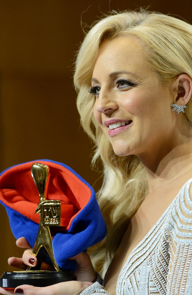 Carrie placed the beanie on her Gold Logie for Most Popular Personality following her passionate speech. Picture: Tracey Nearmy/AAP