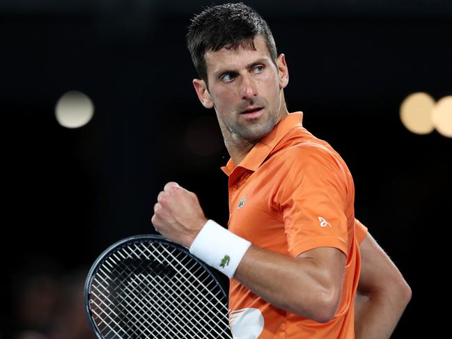 ADELAIDE, AUSTRALIA - JANUARY 08:  Novak Djokovic of Serbia  competes against Sebastian Korda of the USA during day eight of the 2023 Adelaide International at Memorial Drive on January 08, 2023 in Adelaide, Australia. (Photo by Sarah Reed/Getty Images)