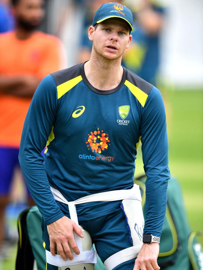 Australia’s Steve Smith trains yesterday. Picture: AFP