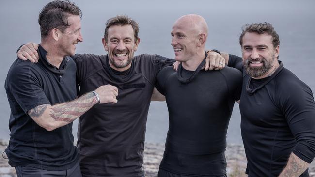 Staff Dean Emerson, Ollie Ollerson, Dean Stott and chief instructor Ant Middleton celebrate the end of another tough SAS Australia. Picture: Supplied